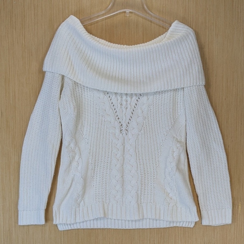 Maurices Womens Preppy Balletcore Cable Knit Off Shoulder Sweater Size M White